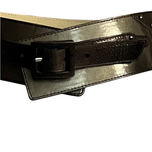 Cynthia Rowley Harness Studded BoHo Goth Wide Leather Belt Brown Green Medium - Picture 1 of 9